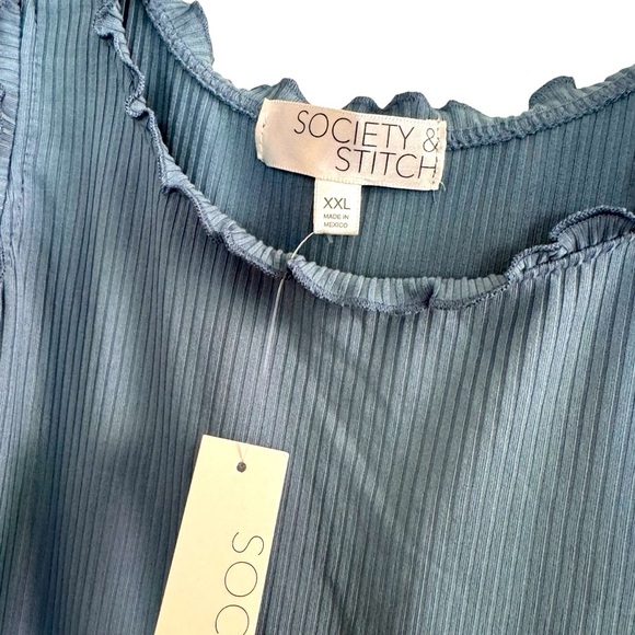 Society & Stitch Blue Tank Top Ruffle Ribbed Girls XXL 18 NWT - Picture 2 of 4